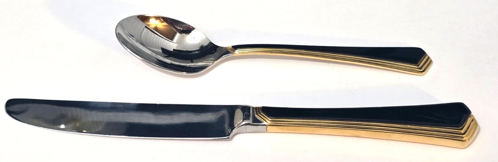 YAMAZAKI Patrick Ramona Black/Gold Stainless Teaspoon and Knife